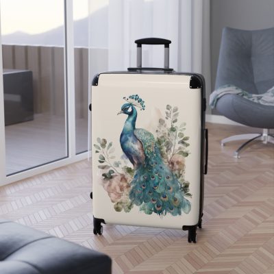 Peacock Suitcase – Stylish and functional luggage adorned with intricate peacock feather design for a touch of elegance on your travels.