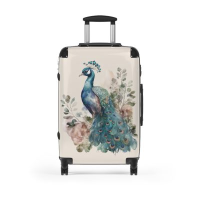 Peacock Suitcase – Stylish and functional luggage adorned with intricate peacock feather design for a touch of elegance on your travels.