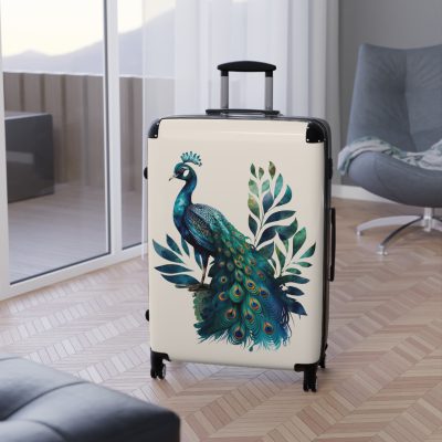 Peacock Suitcase – Stylish and functional luggage adorned with intricate peacock feather design for a touch of elegance on your travels.