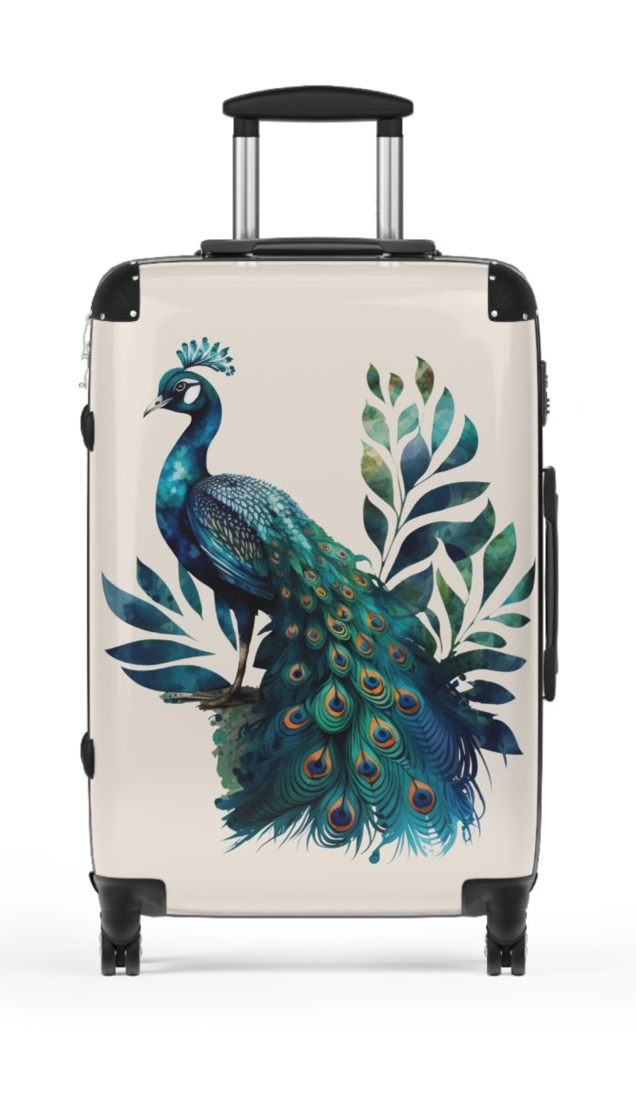 Peacock Suitcase – Stylish and functional luggage adorned with intricate peacock feather design for a touch of elegance on your travels.