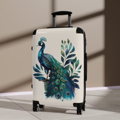 Peacock Suitcase – Stylish and functional luggage adorned with intricate peacock feather design for a touch of elegance on your travels.