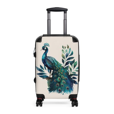 Peacock Suitcase – Stylish and functional luggage adorned with intricate peacock feather design for a touch of elegance on your travels.