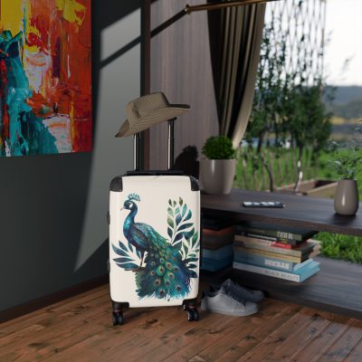 Peacock Suitcase – Stylish and functional luggage adorned with intricate peacock feather design for a touch of elegance on your travels.