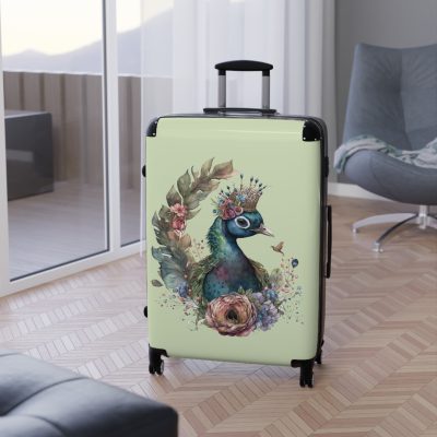 Peacock Suitcase – Stylish and functional luggage adorned with intricate peacock feather design for a touch of elegance on your travels.