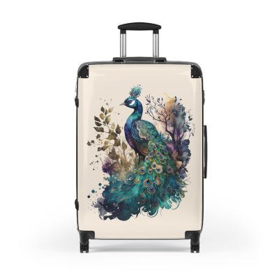 Peacock Suitcase – Stylish and functional luggage adorned with intricate peacock feather design for a touch of elegance on your travels.