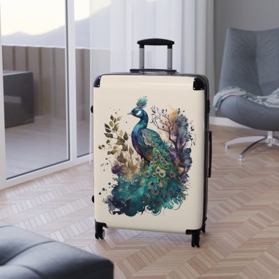 Peacock Suitcase – Stylish and functional luggage adorned with intricate peacock feather design for a touch of elegance on your travels.