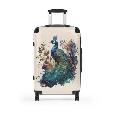 Peacock Suitcase – Stylish and functional luggage adorned with intricate peacock feather design for a touch of elegance on your travels.