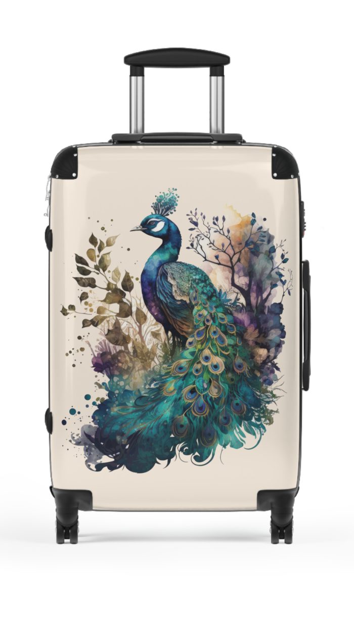 Peacock Suitcase – Stylish and functional luggage adorned with intricate peacock feather design for a touch of elegance on your travels.