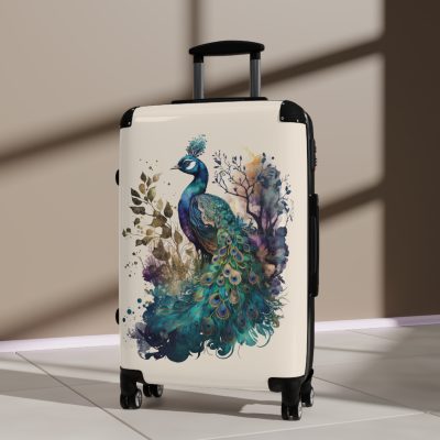 Peacock Suitcase – Stylish and functional luggage adorned with intricate peacock feather design for a touch of elegance on your travels.