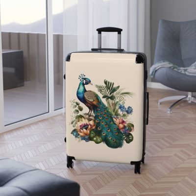 Peacock Suitcase – Stylish and functional luggage adorned with intricate peacock feather design for a touch of elegance on your travels.