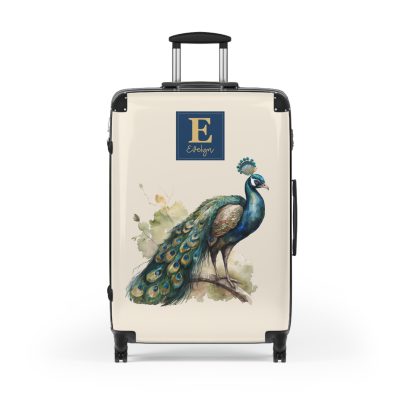 Custom Peacock Suitcase - Tailored elegance for personalized travel, showcasing unique designs and sophistication.