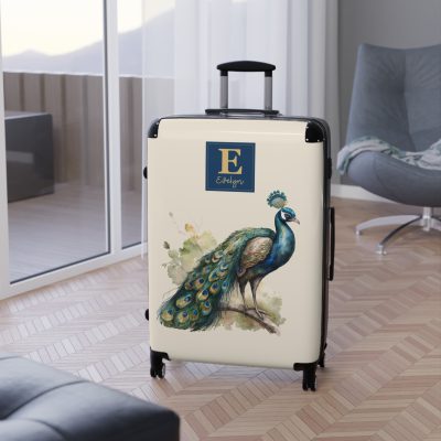 Custom Peacock Suitcase - Tailored elegance for personalized travel, showcasing unique designs and sophistication.