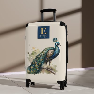 Custom Peacock Suitcase - Tailored elegance for personalized travel, showcasing unique designs and sophistication.