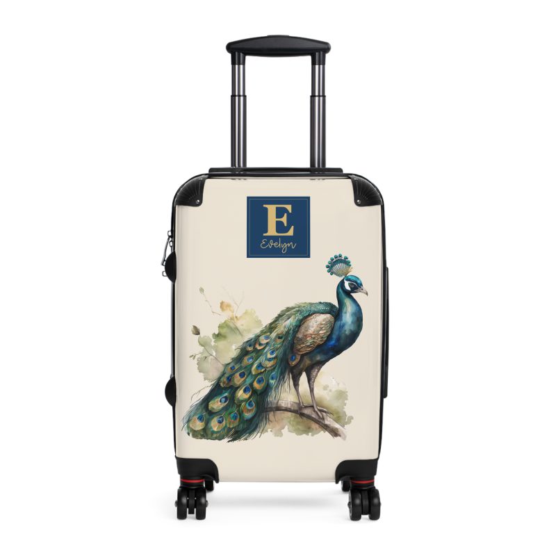 Custom Peacock Suitcase - Tailored elegance for personalized travel, showcasing unique designs and sophistication.