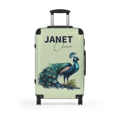 Custom Peacock Suitcase - Tailored elegance for personalized travel, showcasing unique designs and sophistication.