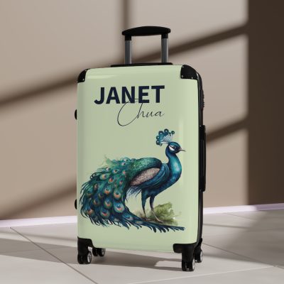 Custom Peacock Suitcase - Tailored elegance for personalized travel, showcasing unique designs and sophistication.