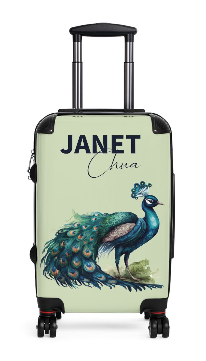 Custom Peacock Suitcase - Tailored elegance for personalized travel, showcasing unique designs and sophistication.