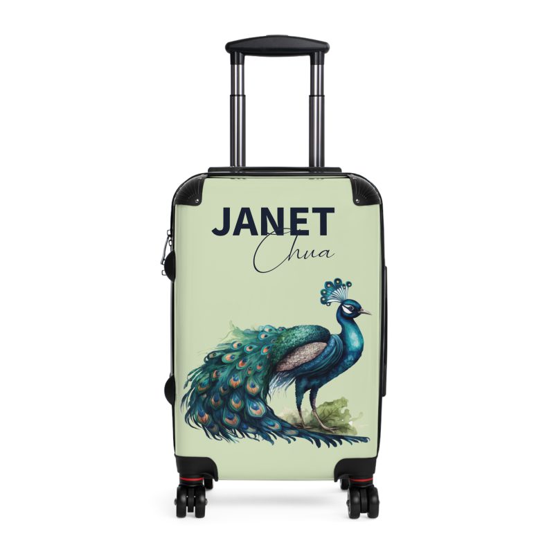 Custom Peacock Suitcase - Tailored elegance for personalized travel, showcasing unique designs and sophistication.