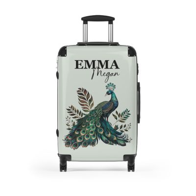 Custom Peacock Suitcase - Tailored elegance for personalized travel, showcasing unique designs and sophistication.