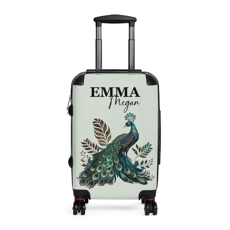 Custom Peacock Suitcase - Tailored elegance for personalized travel, showcasing unique designs and sophistication.