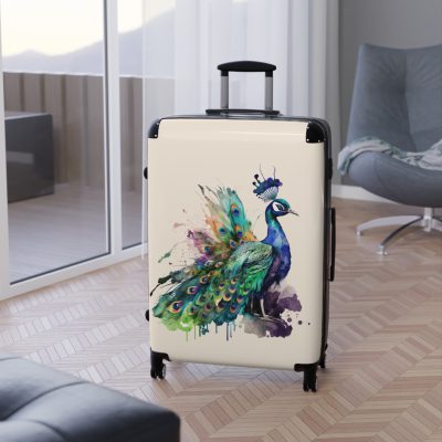 Peacock Suitcase – Stylish and functional luggage adorned with intricate peacock feather design for a touch of elegance on your travels.