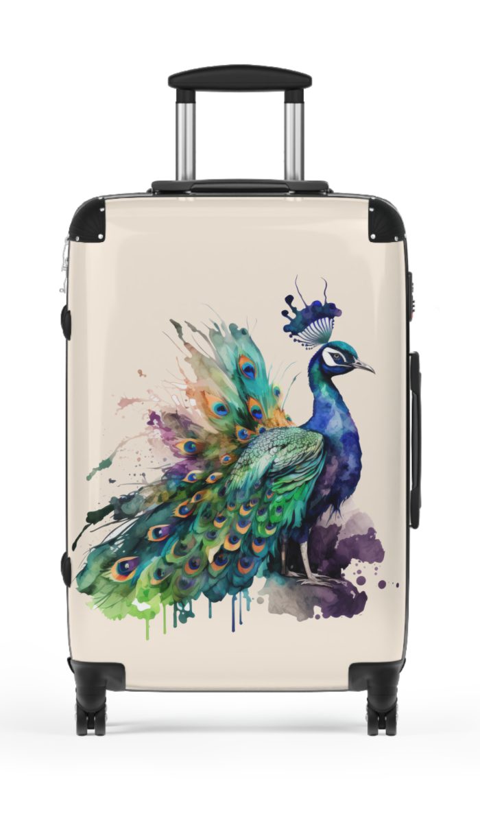 Peacock Suitcase – Stylish and functional luggage adorned with intricate peacock feather design for a touch of elegance on your travels.