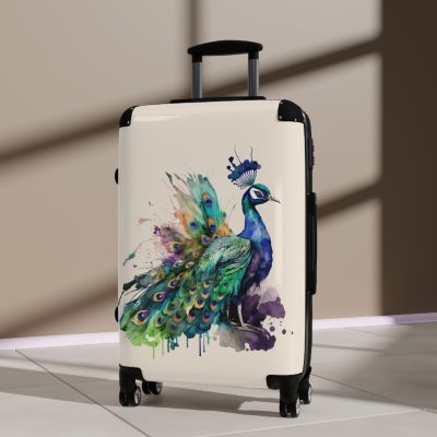 Peacock Suitcase – Stylish and functional luggage adorned with intricate peacock feather design for a touch of elegance on your travels.