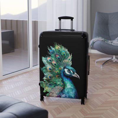 Peacock Suitcase – Stylish and functional luggage adorned with intricate peacock feather design for a touch of elegance on your travels.