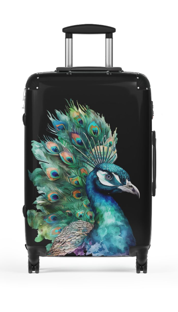 Peacock Suitcase – Stylish and functional luggage adorned with intricate peacock feather design for a touch of elegance on your travels.