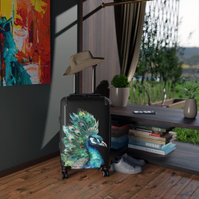 Peacock Suitcase – Stylish and functional luggage adorned with intricate peacock feather design for a touch of elegance on your travels.