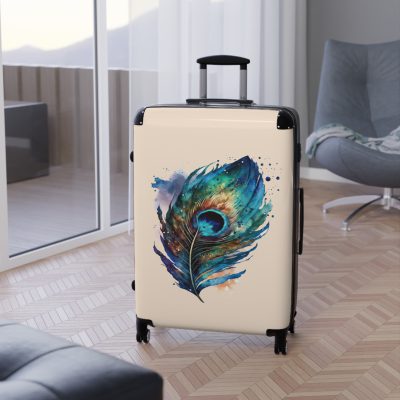 Peacock Suitcase – Stylish and functional luggage adorned with intricate peacock feather design for a touch of elegance on your travels.