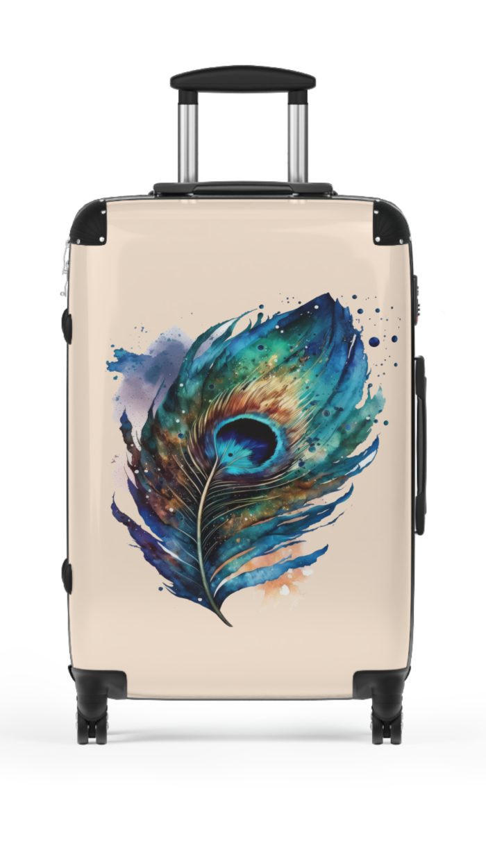 Peacock Suitcase – Stylish and functional luggage adorned with intricate peacock feather design for a touch of elegance on your travels.