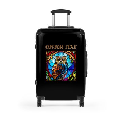 Custom Stained Owl suitcase, a durable and stylish travel companion. Crafted with custom stained glass owl designs, it's perfect for personalized adventures on the go.