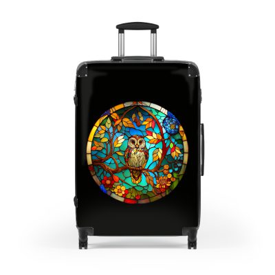 Stained Owl suitcase, a durable and stylish travel companion. Crafted with stained glass owl designs, it's perfect for art enthusiasts on the go.