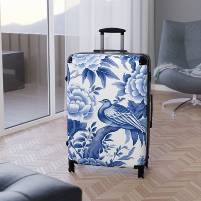 Blue & White Chinoiserie suitcase, a durable and stylish travel companion. Crafted with classic Chinoiserie designs, it's perfect for those who appreciate timeless elegance on their journeys.