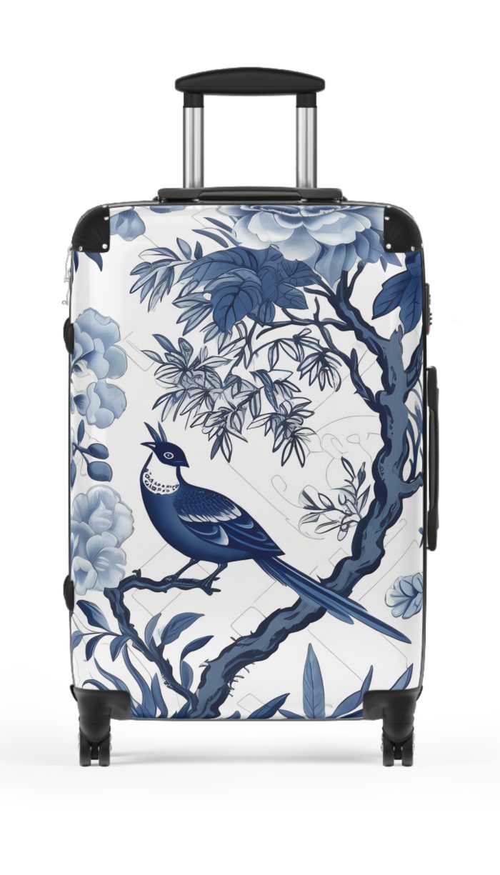 Blue & White Chinoiserie suitcase, a durable and stylish travel companion. Crafted with classic Chinoiserie designs, it's perfect for those who appreciate timeless elegance on their journeys.