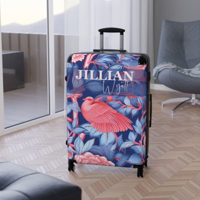 Custom Pink Blue Chinoiserie suitcase, a durable and stylish travel companion. Crafted with customizable Pink Blue Chinoiserie designs, it's perfect for those who crave personalized elegance on their journeys.