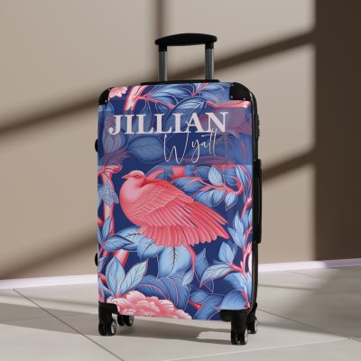 Custom Pink Blue Chinoiserie suitcase, a durable and stylish travel companion. Crafted with customizable Pink Blue Chinoiserie designs, it's perfect for those who crave personalized elegance on their journeys.