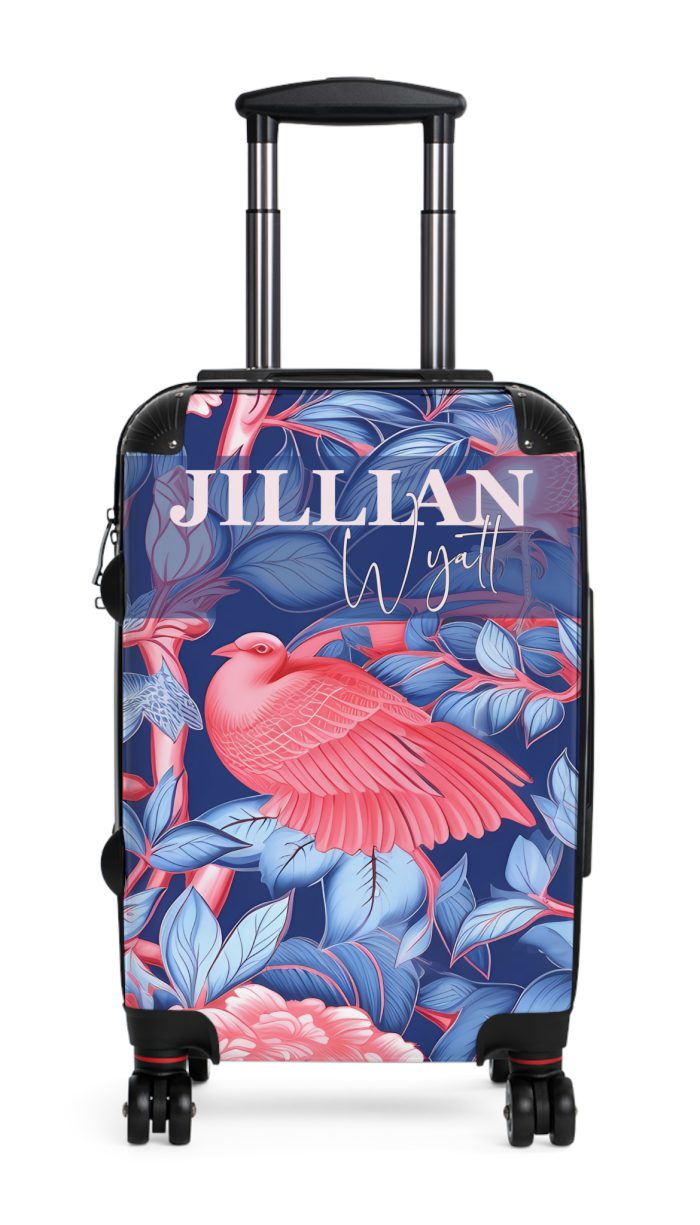 Custom Pink Blue Chinoiserie suitcase, a durable and stylish travel companion. Crafted with customizable Pink Blue Chinoiserie designs, it's perfect for those who crave personalized elegance on their journeys.