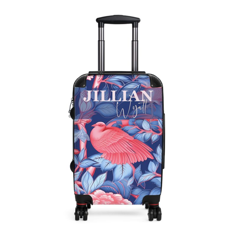 Custom Pink Blue Chinoiserie suitcase, a durable and stylish travel companion. Crafted with customizable Pink Blue Chinoiserie designs, it's perfect for those who crave personalized elegance on their journeys.