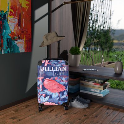 Custom Pink Blue Chinoiserie suitcase, a durable and stylish travel companion. Crafted with customizable Pink Blue Chinoiserie designs, it's perfect for those who crave personalized elegance on their journeys.