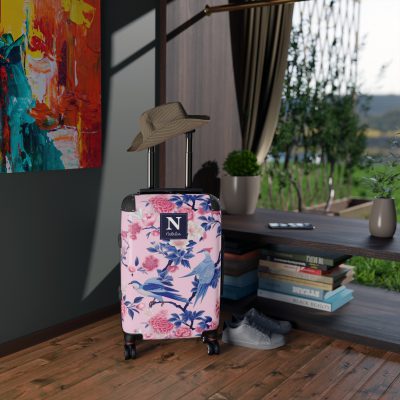 Custom Pink Blue Chinoiserie suitcase, a durable and stylish travel companion. Crafted with customizable Pink Blue Chinoiserie designs, it's perfect for those who crave personalized elegance on their journeys.