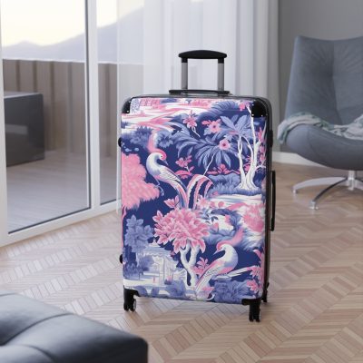 Pink Blue Chinoiserie suitcase, a durable and stylish travel companion. Crafted with vibrant Pink Blue Chinoiserie patterns, it's perfect for those who appreciate artistic elegance on their journeys.