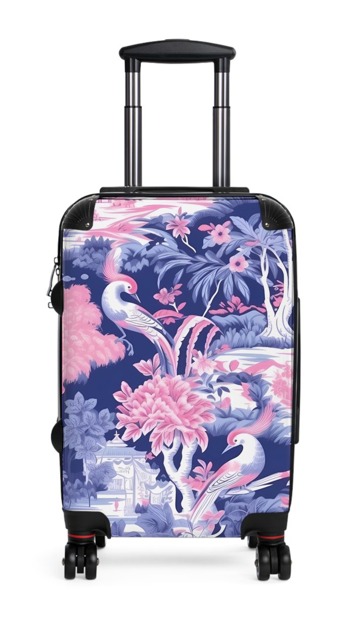 Pink Blue Chinoiserie suitcase, a durable and stylish travel companion. Crafted with vibrant Pink Blue Chinoiserie patterns, it's perfect for those who appreciate artistic elegance on their journeys.