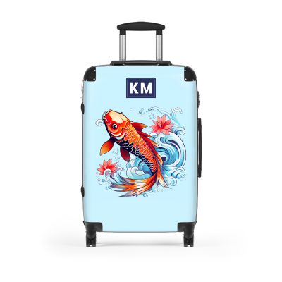 Custom Koi Fish suitcase, a durable and stylish travel companion. Crafted with customizable Koi fish designs, it's perfect for fish enthusiasts seeking personalized aquatic elegance on their journeys.