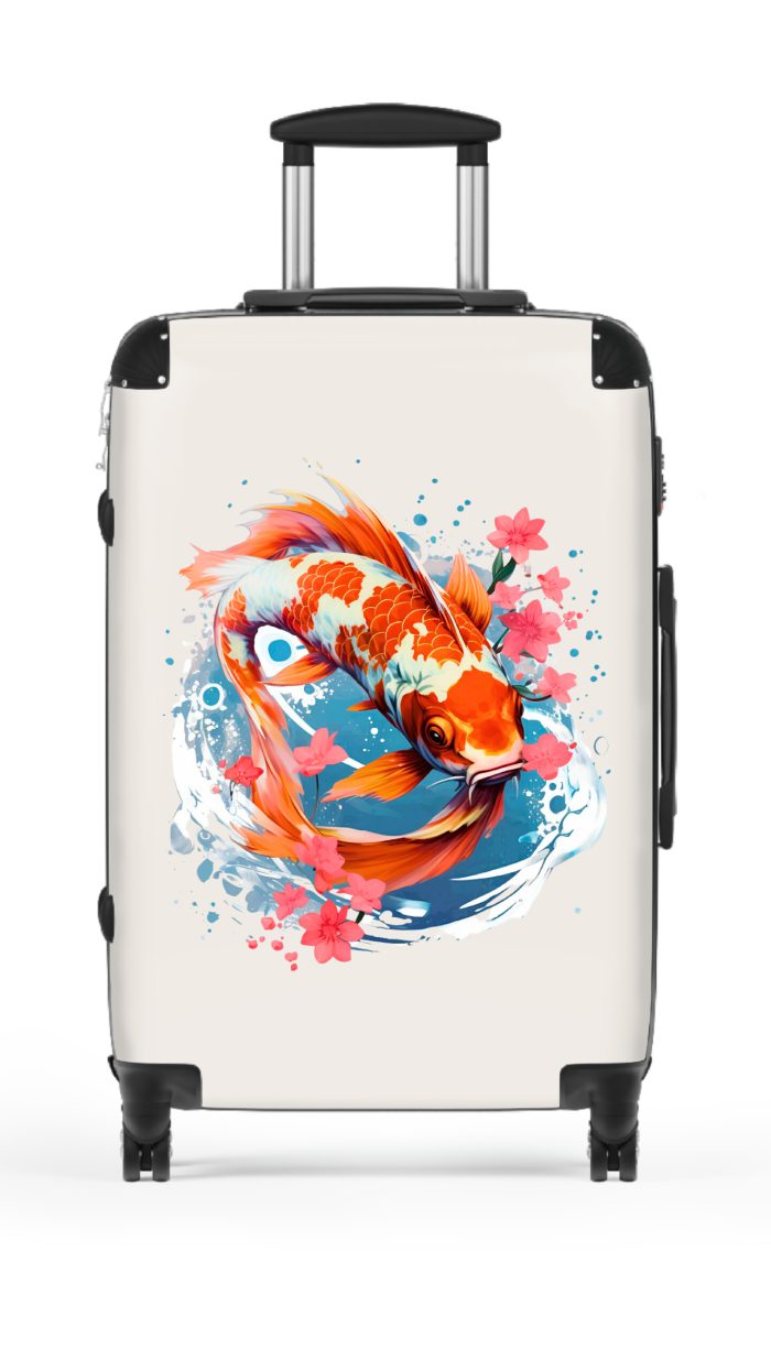 Koi Fish suitcase, a durable and stylish travel companion. Crafted with Koi fish designs, it's perfect for fish enthusiasts seeking serene aquatic excitement on their journeys.