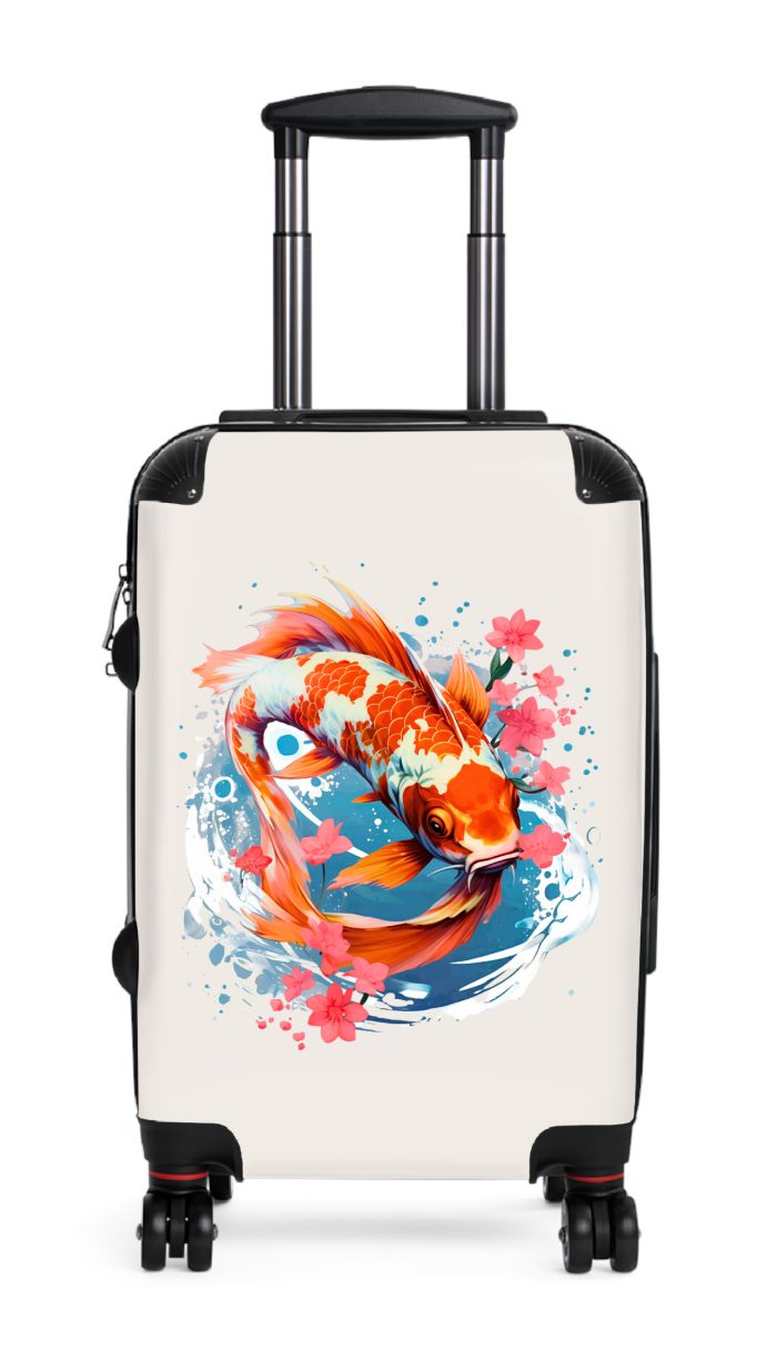 Koi Fish suitcase, a durable and stylish travel companion. Crafted with Koi fish designs, it's perfect for fish enthusiasts seeking serene aquatic excitement on their journeys.