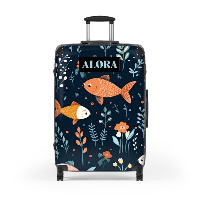 Custom Floral Fish suitcase, a durable and stylish travel companion. Crafted with customizable floral fish designs, it's perfect for personalized and stylish journeys.