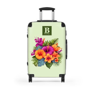 Custom Tropical Flower Hawaiian suitcase, a durable and stylish travel companion. Crafted with custom Tropical Flower Hawaiian designs, it's perfect for those who seek island elegance on their journeys.