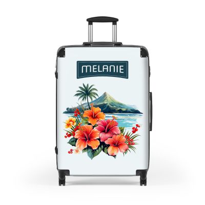 Custom Tropical Flower Hawaiian suitcase, a durable and stylish travel companion. Crafted with custom Tropical Flower Hawaiian designs, it's perfect for those who seek island elegance on their journeys.